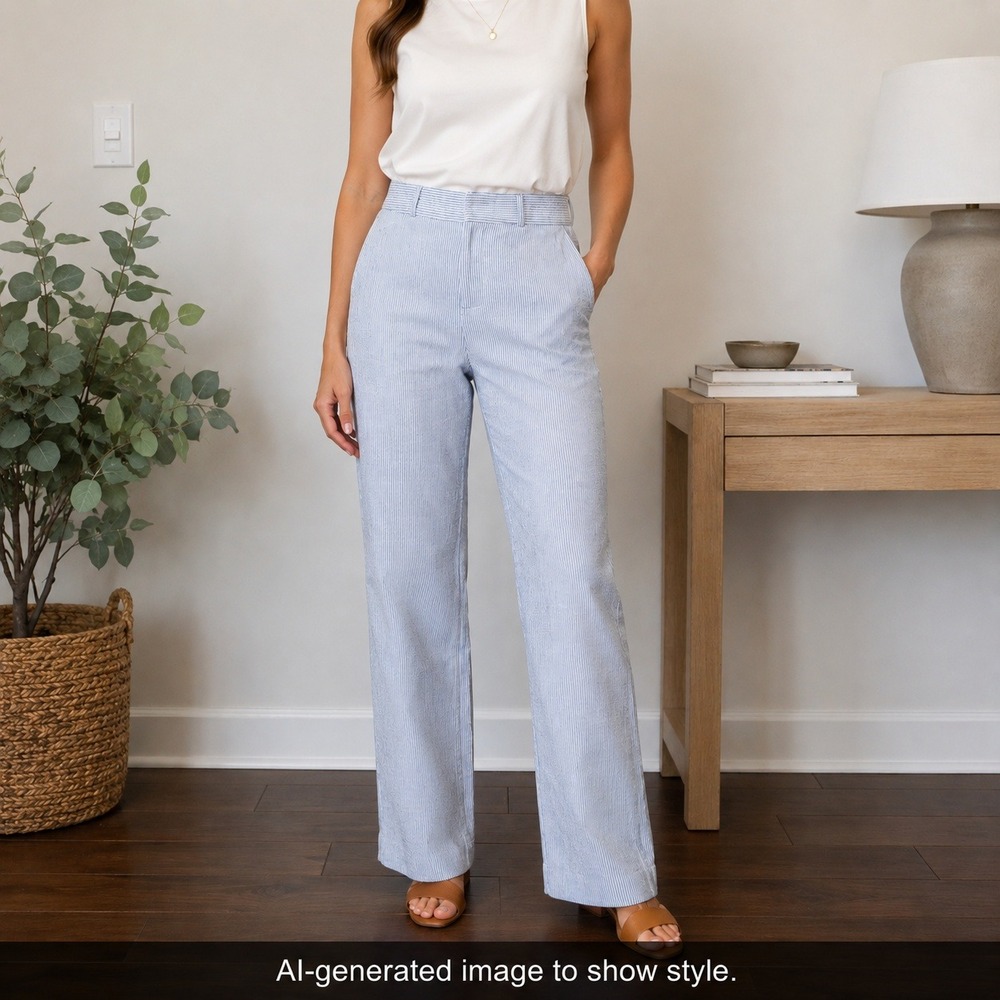 Banana Republic Martin Fit 718 Linen Pants Pinstripe Trousers Blue Women Size 2
